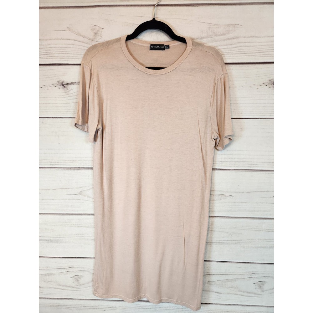 PrettyLittleThing Women's Tan Solid‎ Crew Neck Short Sleeve T Shirt Dress Size 6